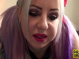 Fucked sub milf gets covered in saliva throating
